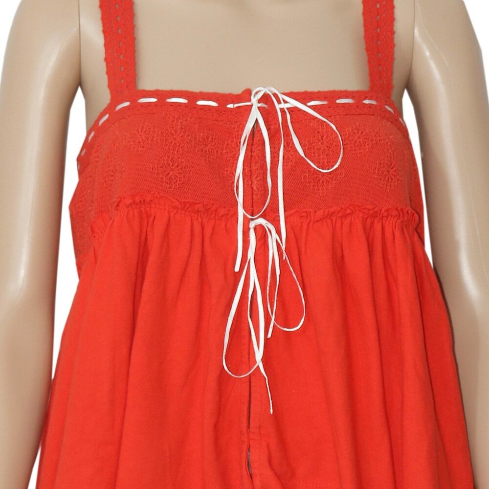 Free People Melrose Knit Tank Red Babydoll Embroidered Lace Straps S - Picture 5 of 5